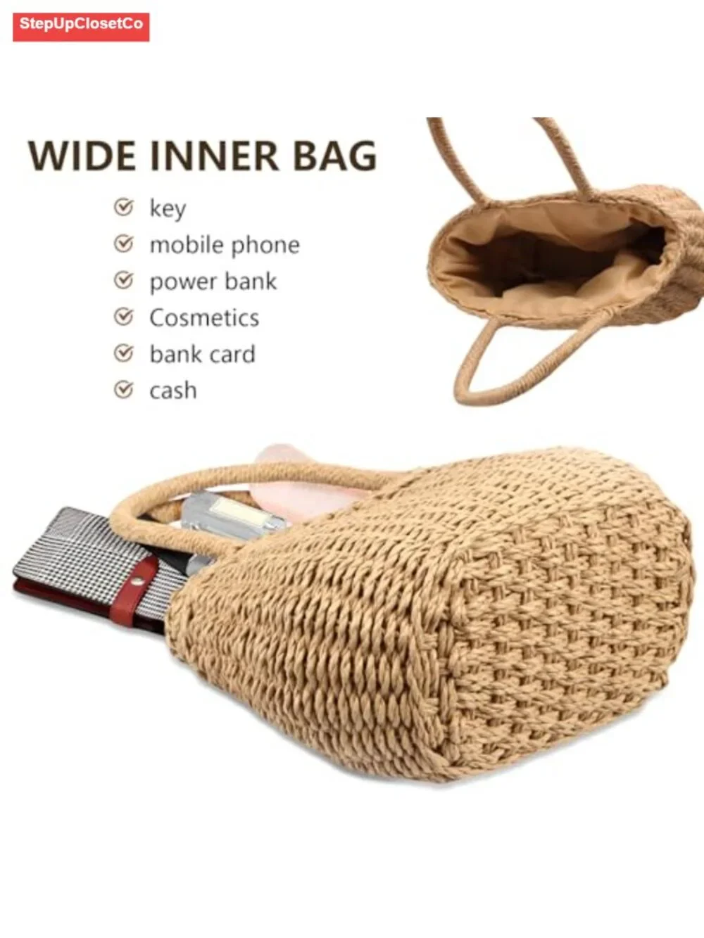 Straw Hobo Handbag for Women Woven Crossbody Beach Purse Rattan Shoulder Bag